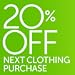 Save 20% on your next clothing and shoes purchase when you sign up to receive regular clothing emails