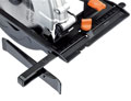 A parallel guide attached to the base plate of the Draper 41811 saw is useful for making accurate, straight cuts at a set distance from an edge