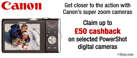 Claim up to �50 cashback on selected Canon cameras