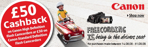 Claim up to �50 cashback on selected Canon digital camcorders