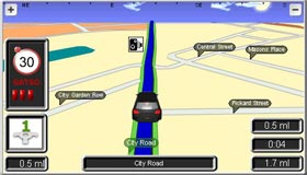 The sat nav gives you information about the road layout, speed limits and where speed cameras are