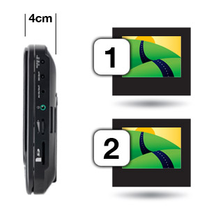 Slim design. Share one movie on two screens