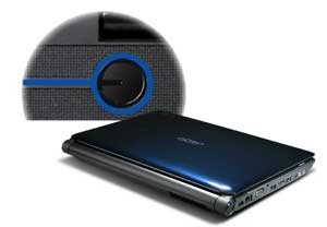 The Aspire 7740 has a stylish design, including a glossy cover, intricate NeoWeave palm rest, and illuminated power button