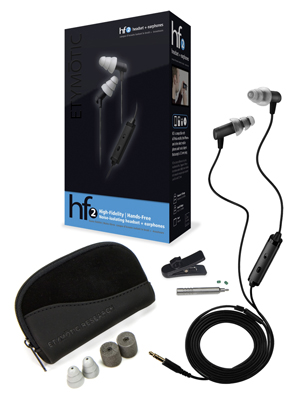 Included in the box are the hf2 headset and earphones with a lengthy, 4 foot cable, assorted eartips, filter tool with replacement filters, and a storage pouch.