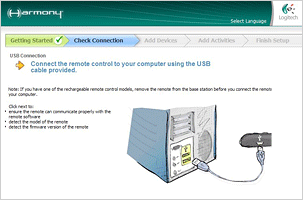 Connect Harmony to your computer, visit the online center, and answer a few questions about your system