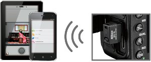 The wireless adapter transmitting to smart devices displaying an Android app