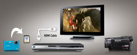 Share pictures and films on your BD player using the featured SD card slot.