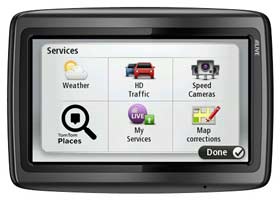 The menu system allows easy access to services such as map corrections, Google Local Search and weather updates.