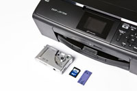 Wireless colour inkjet multifunction printer with media card centre