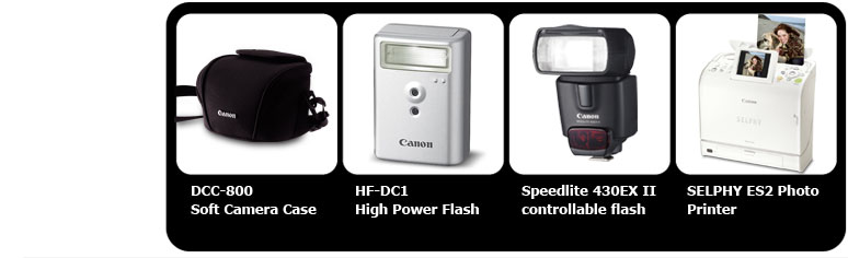 DCC-800 Soft Camera Case, HF-DC1 High Power Flash, Speedlite 430EX II Controllable Flash, SELPHY ES2 Photo Printer