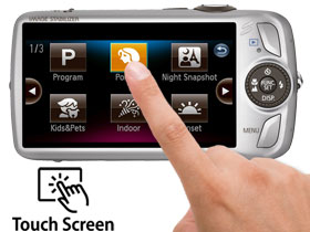 Change shooting modes by touching an icon with your finger 