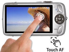 The new Wide-angle 16:9 touch screen makes for easy picture taking 