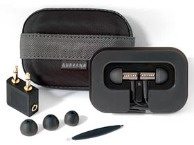 The earphones come with a travel case, cable management holder, additional eartips, an airplane adapter and a cleaning tool