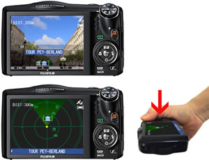 The FinePix F770EXR features improved GPS performance including a radar view of nearby landmarks