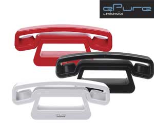 The Swissvoice ePure iconic DECT telephone is available in glossy black, white or striking red colours.