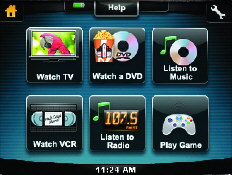 Just press the Watch a DVD button and the Harmony 1100 powers on your TV, DVD player, and stereo receiver, sets all your inputs.
