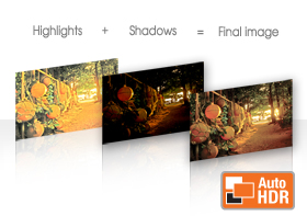 The Auto HDR function lets you capture dramatically-lit images automatically by blending two exposures