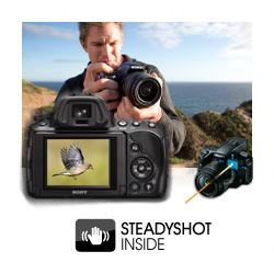 SteadyShot INSIDE image stabilization: Effective enough at shutter speeds approximately 2.5 to 4.5 steps slower than would otherwise be possible while supporting all alpha lenses. 