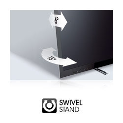 The sleek easel stand lets tilts 6 degrees so it can be positioned on lower furniture. 