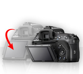 The screen tilts so you can take dramatic shots without crouching, climbing or balancing uncomfortably