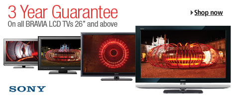 Three year guarantee with selected 26-inch and above Sony Bravia TVs