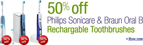 Save 50% on Philips Sonicare & Braun Oral B Rechargable Toothbrushes