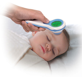 Vicks V-977F-EME Fever Insight Forehead Thermometer in use