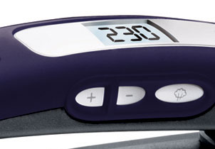 The Remington Wet2Straight hair straightener's digital display and controls