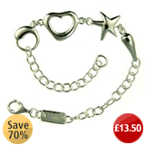Silver Ladies 7" Pepper, Star, Heart and Fish Multi Shape Link Bracelet SAVE70%