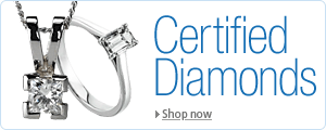 Certified Diamonds promotion highlighting a diamond ring and diamond pendant