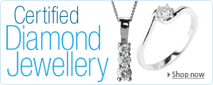 Certified Diamonds promotion highlighting a diamond ring and diamond pendant