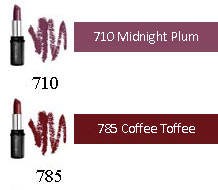 Lipcolour for dark skin tones: 710 Midnight Plum, 780 Penny Candy, 785 Coffee Toffee, 853 Chili