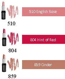 Lipcolour for fair skin tones: 231 Sugared Pearl, 510 English Rose, 610 Angel Pink, 696 Moccha Latte, 804 Hint of red, 825 Pink Brandy, 833 Rosewood, 859 Cinder, 894 Raisin