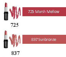 Lipcolour for medium skin tones: 725 marsh mellow, 827 bewitching coral, 830 Dusky Rose, 837 Sunbronze, 839 Maple