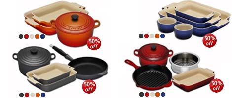 Le Creuset Gift Sets, 4 Variations, 5 Colours... All 50% Off