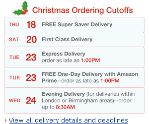 Christmas Last Order Dates for Amazon