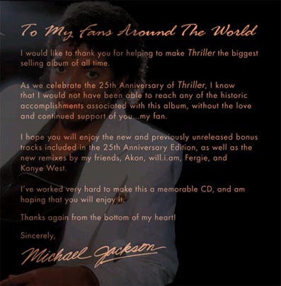Letter from Michael Jackson