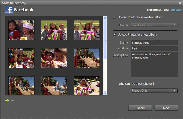 Adobe Elements 9--Quickly share your photos and videos with friends on Facebook 