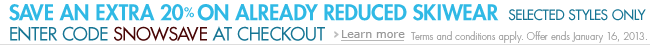 Save an Extra 20% on Already Reduced Skiwear