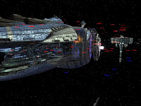 A space battle in progress from LEGO Star Wars III: The Clone Wars Wii