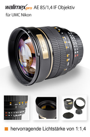 walimex pro AE 85/1,4 IF Objektiv f&uuml;r UMC Nikon