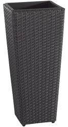 Pflanzgefäß Polyrattan 28 x 28 x 60 cm, für innen und außen, wasserdichter Kunststoffeinsatz, schwarz
