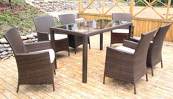 Ambientehome 63996 Sitzgruppe Lubango7-teilig Polyrattan, Tisch 150 x 90 cm Gartenmöbel, Essgruppe, braun