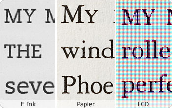 Klare und scharfe E Ink Schriften wie bei echtem Papier.