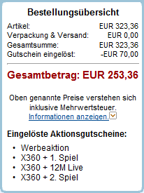 Xbox 360 mit zwei Spielen und Xbox Live Gold für 12 Monate