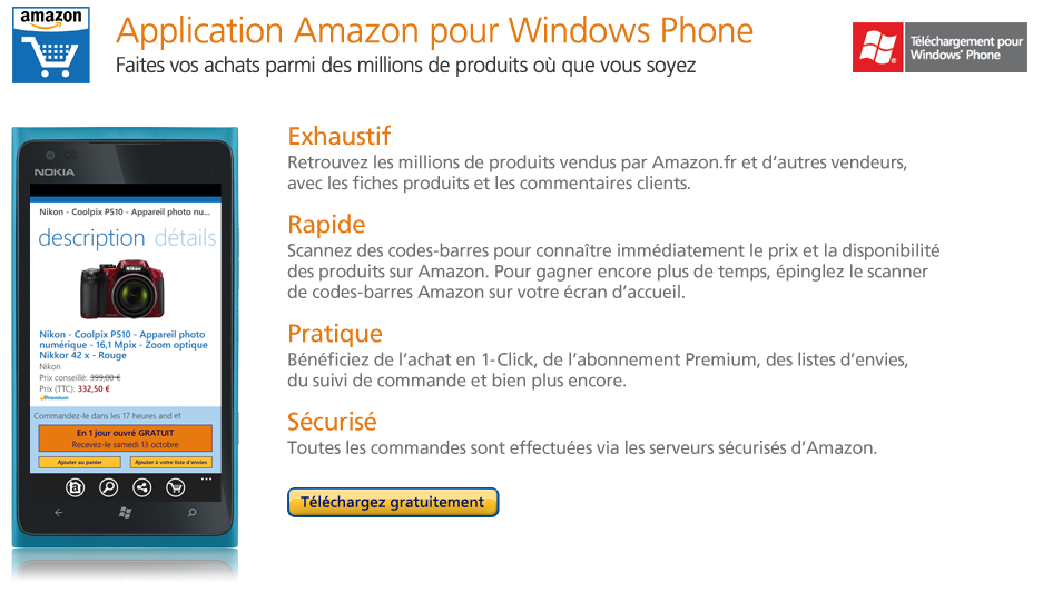 T�l�chargez gratuitement l'application Amazon Mobile pour Windows Phone