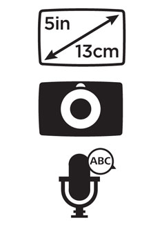 Écran large XXL 5 pouces (13 cm), fixation intégrée et appels mains libres.