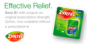 Zyrtec - Effective Relief. Save $1 with coupon on original prescription-strength Zyrtec, now available without a prescription.