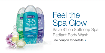 Feel the spa glow. Save $1 on Soft Soap Spa Radiant body wash.