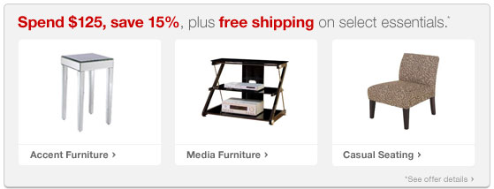 Spend 125 dollars save 15 percent plus free shipping on select essentials